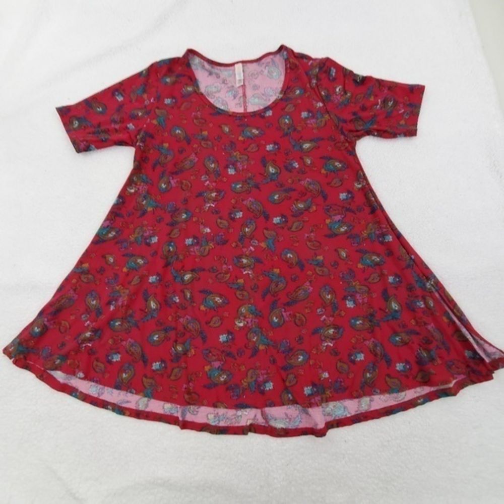 Lularoe Perfect T XS Red Paisley Floral Blue Short